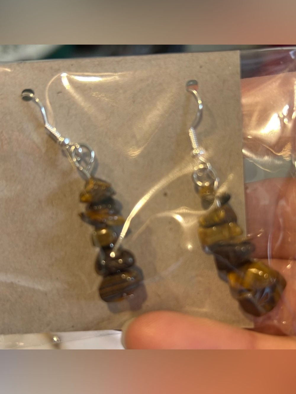 Dainty Tiger’s Eye Chip Earrings - Brown/Gold Tones.stainless steel ear wires.